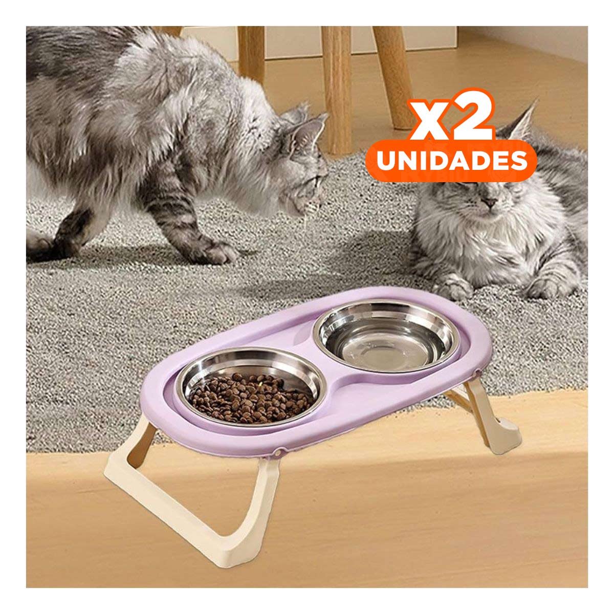 PACK2 COMEDERO EN COLOR LILA ELEVADO PLEGABLE DOBLE Y DESMONTABLE PARA MASCOTAS - 1
