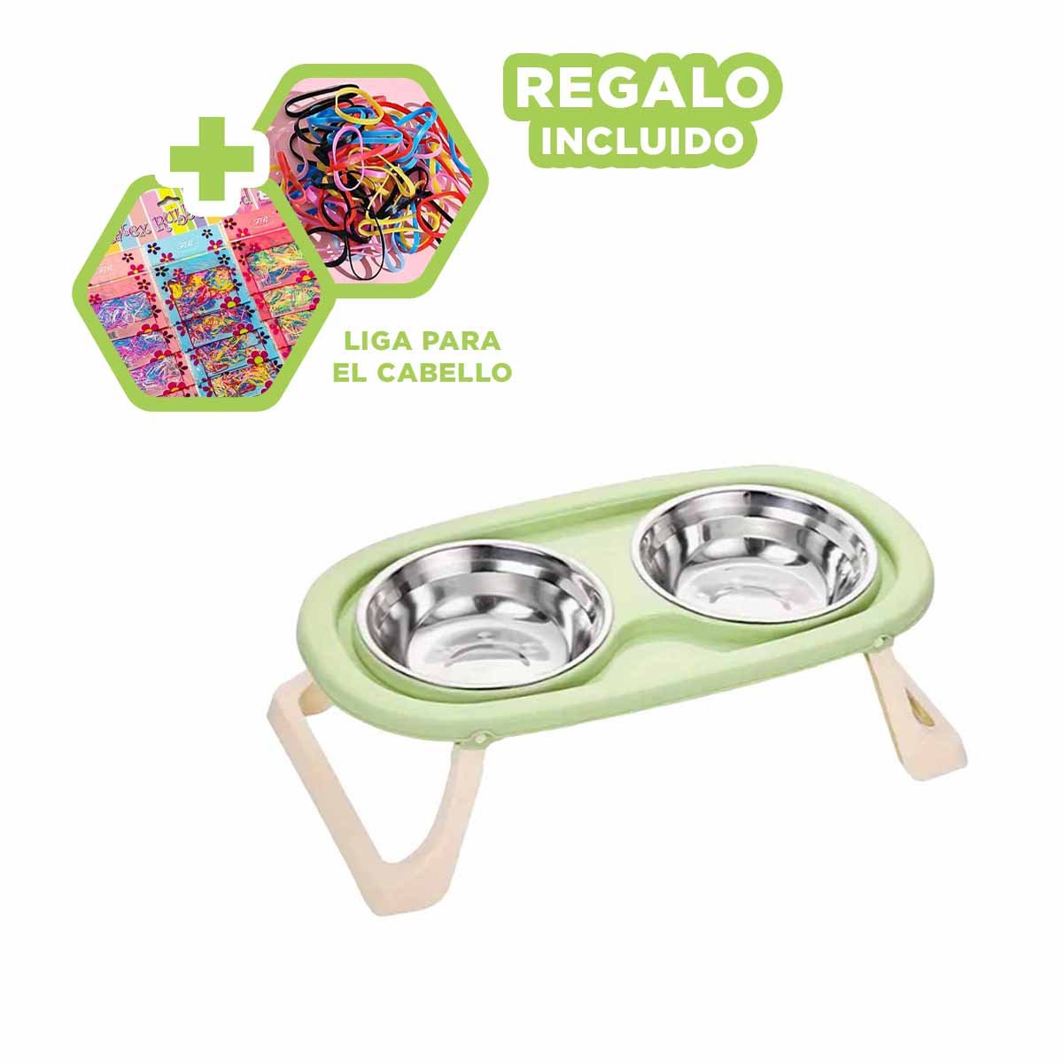 PLATO PLEGABLE EN COLOR VERDE DOBLE ELEVADO Y DESMONTABLE PARA MASCOTAS YLIGAS REGALO - 2