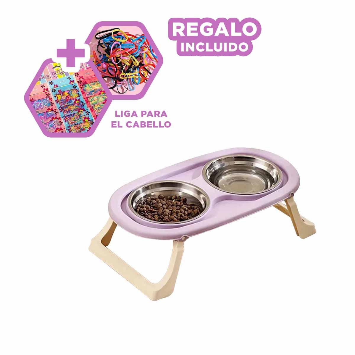 PLATO PLEGABLE EN COLOR LILA DOBLE ELEVADO Y DESMONTABLE PARA MASCOTAS YLIGAS REGALO - 2