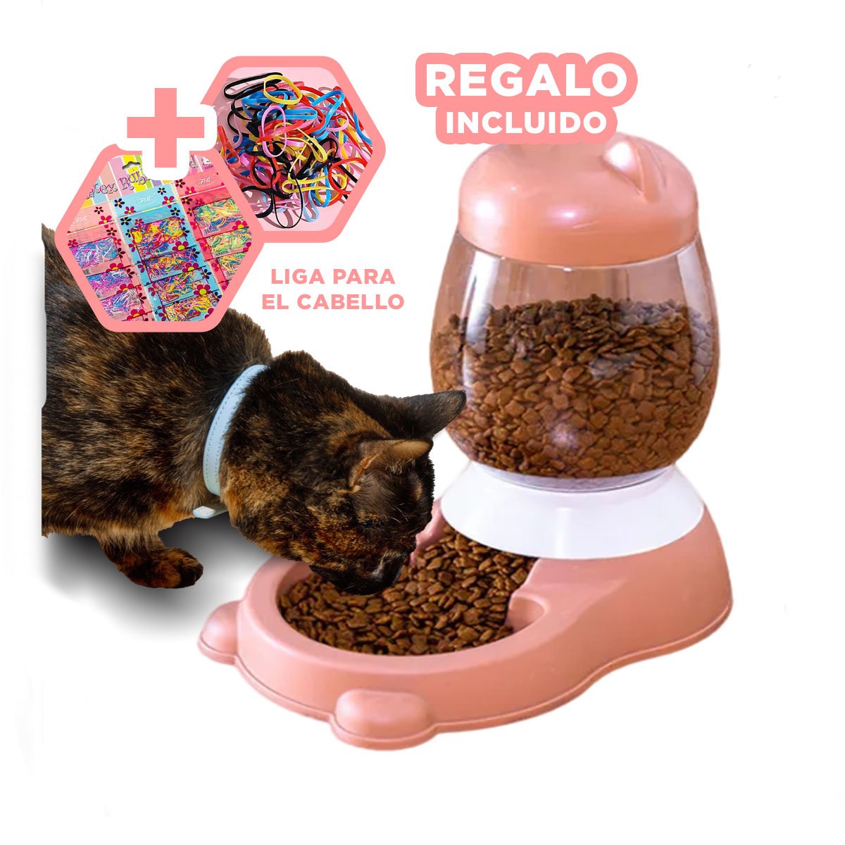 COMEDERO PEQUENO AUTOMATICO ROSADO CON BIDON DE GATO EN RINCONES CONTROLADOS YLIGAS REGALO - 2