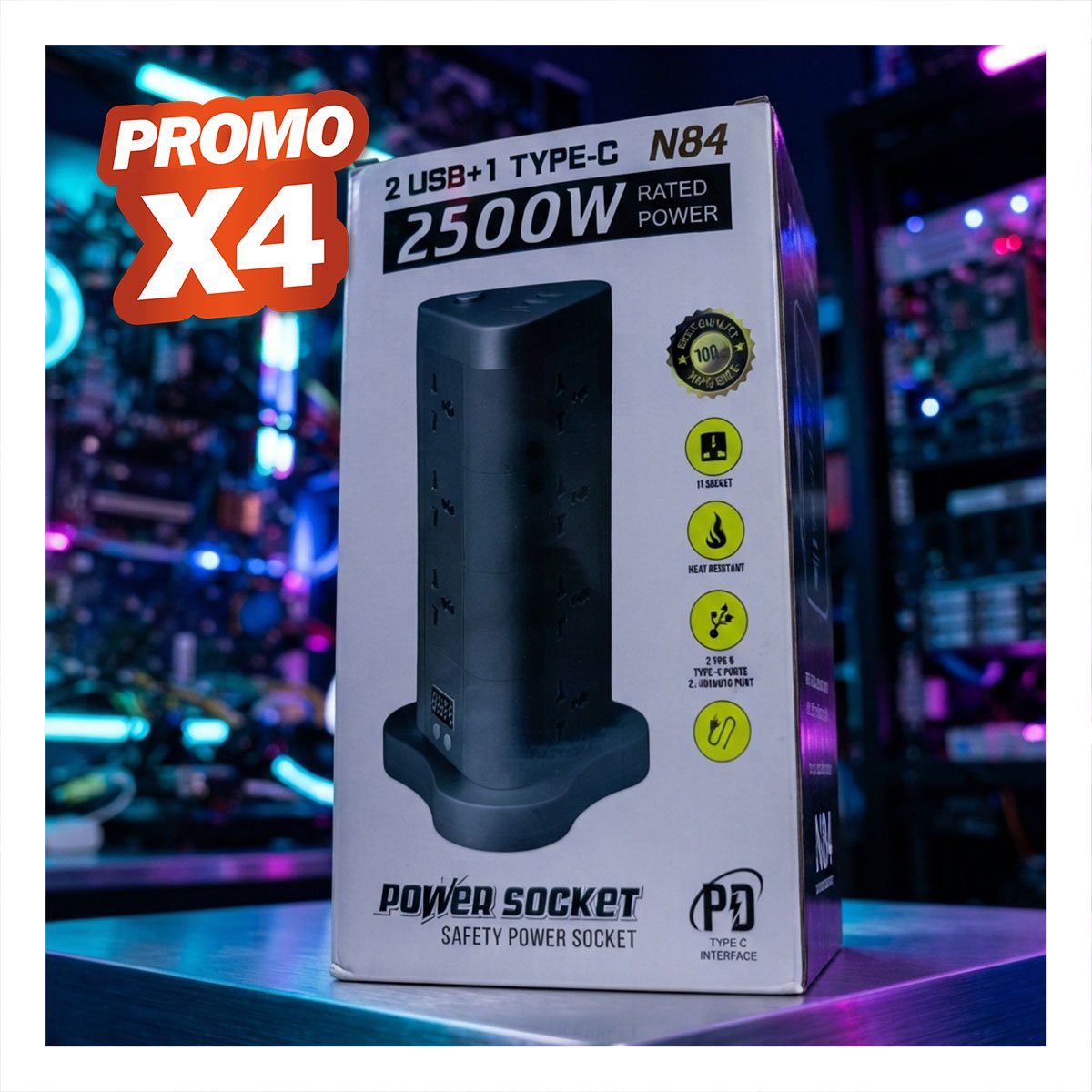 PACK4 TORRE 12 CON ALIMENTACION ELECTRICA 2 PUERTOS USB 1 C NEGRO YPAPEL REGALO - 1