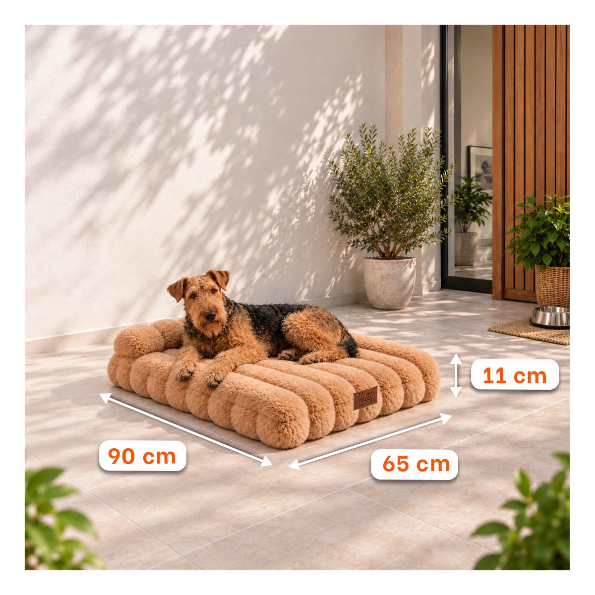 NIDO RECTANGULAR CON ALMOHADA CON RAYAS MARRON PARA MASCOTAS Y STICKY - 2