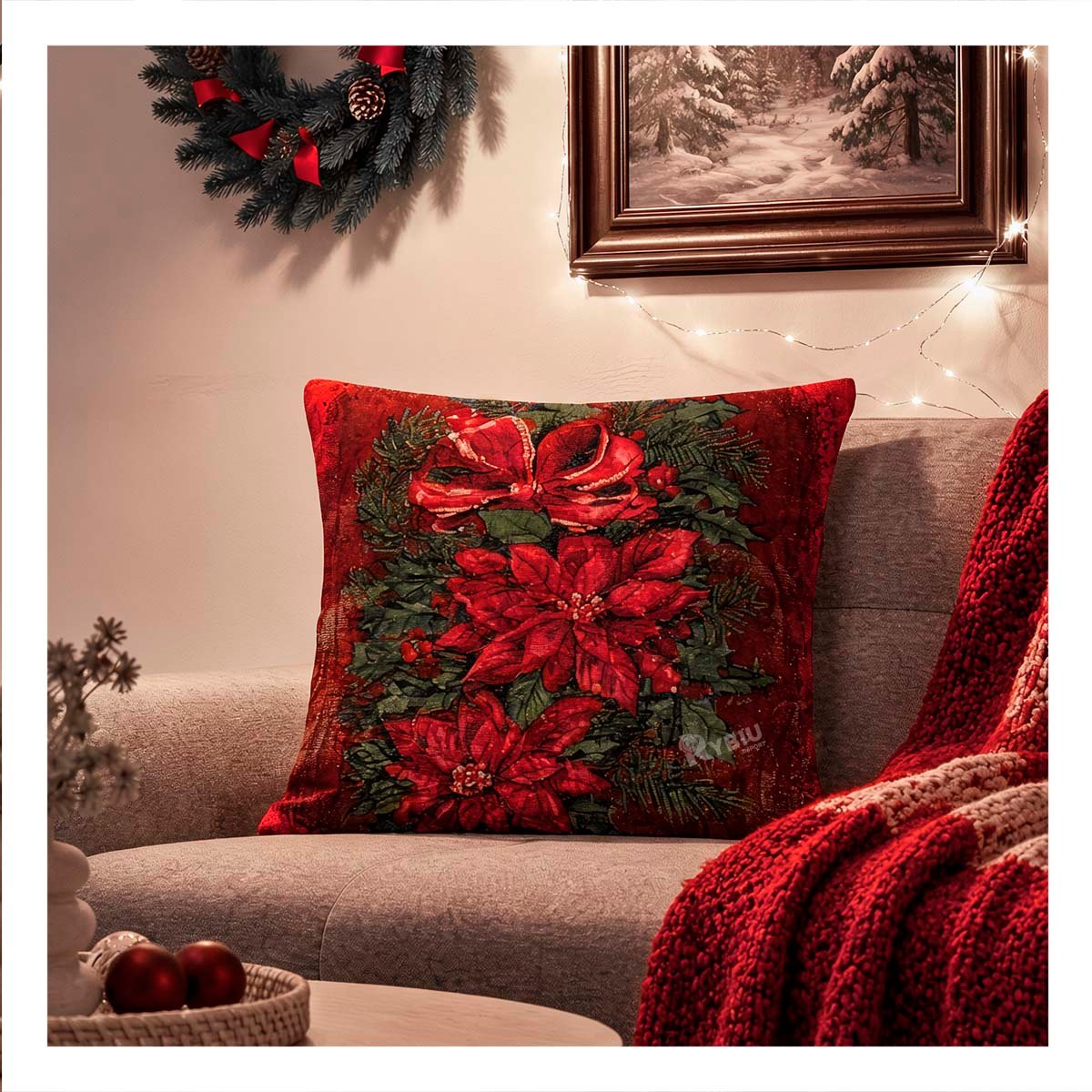 PACK4 FUNDA DE ALMOHADON DECORATIVO CON FLORES Y HOJAS ROJO YREGALO STICKER - 3
