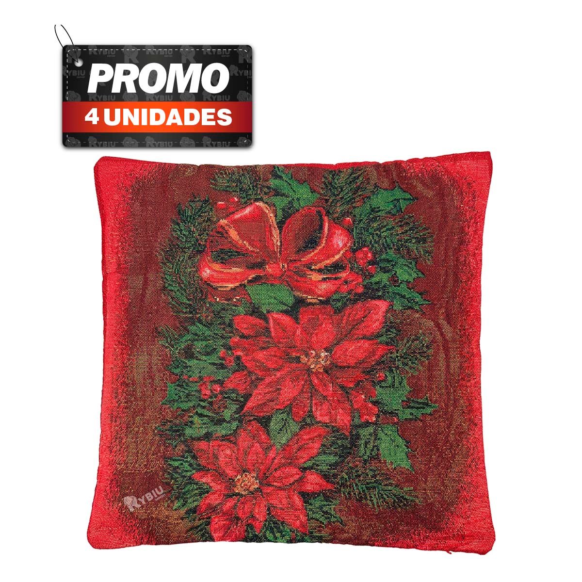 PACK4 CUBIERTA DE ALMOHADON DECORATIVO CON DISENO FLORAL ROJO - 1