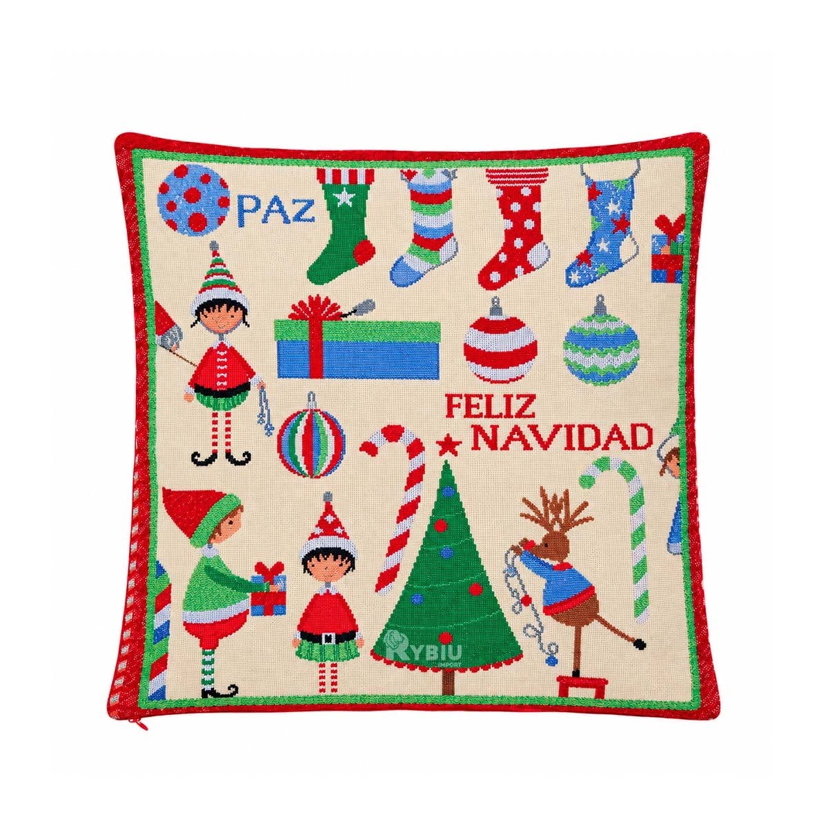 PROTECTOR DE COJIN CON ESTAMPADO NAVIDENO DIVERSO 45X45CM BEIGE Y LIGAS REGALO - 1