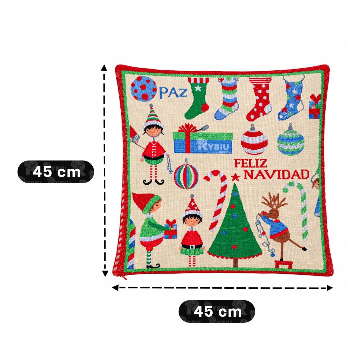 PROTECTOR DE COJIN CON ESTAMPADO NAVIDENO DIVERSO 45X45CM BEIGE Y LIGAS REGALO - 2