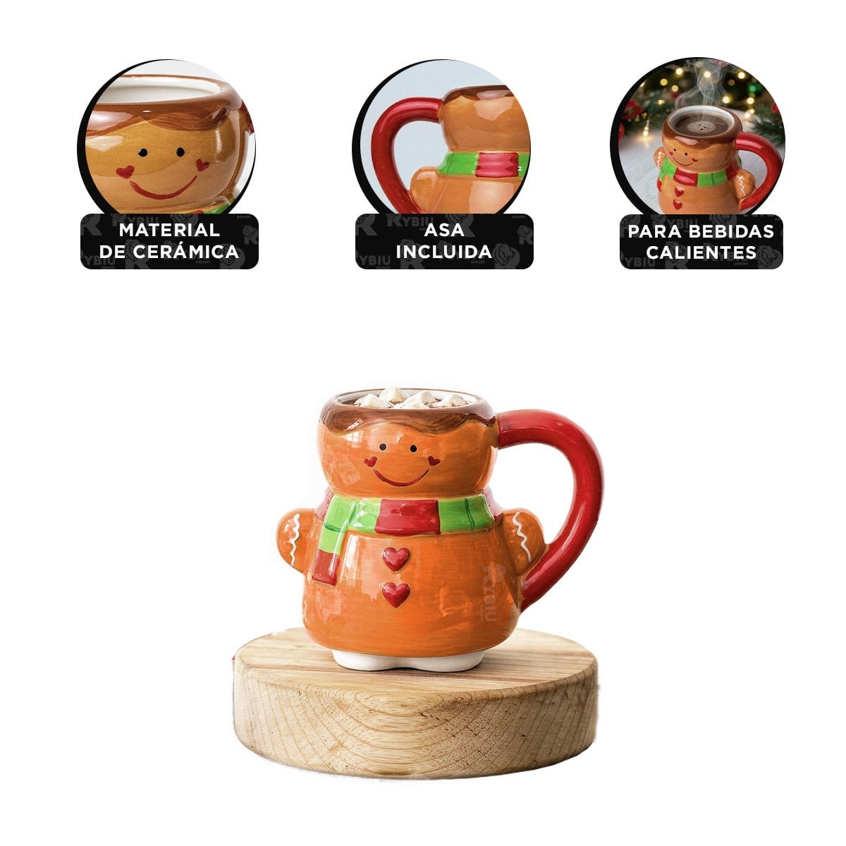 TAZA CON FORMA DE MUÑECO DE GALLETA MOSTAZA Y REGALO STICKER - 4