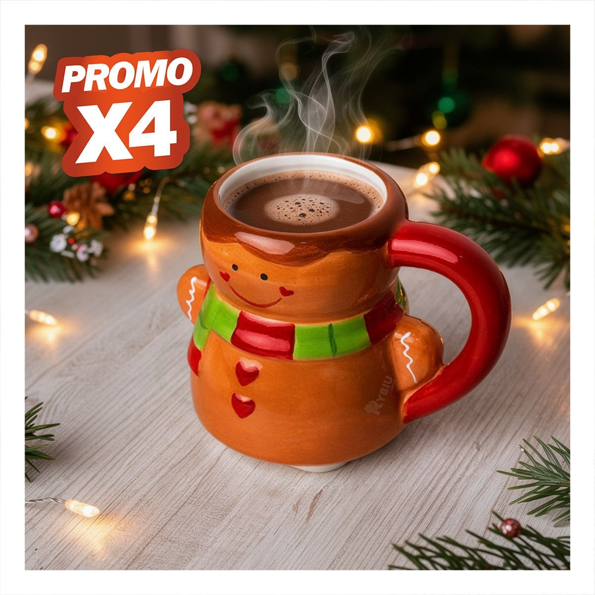 PACK4 CUP CON FORMA DE JENGIBRE PARA NAVIDAD MOSTAZA YPAPEL REGALO - 1