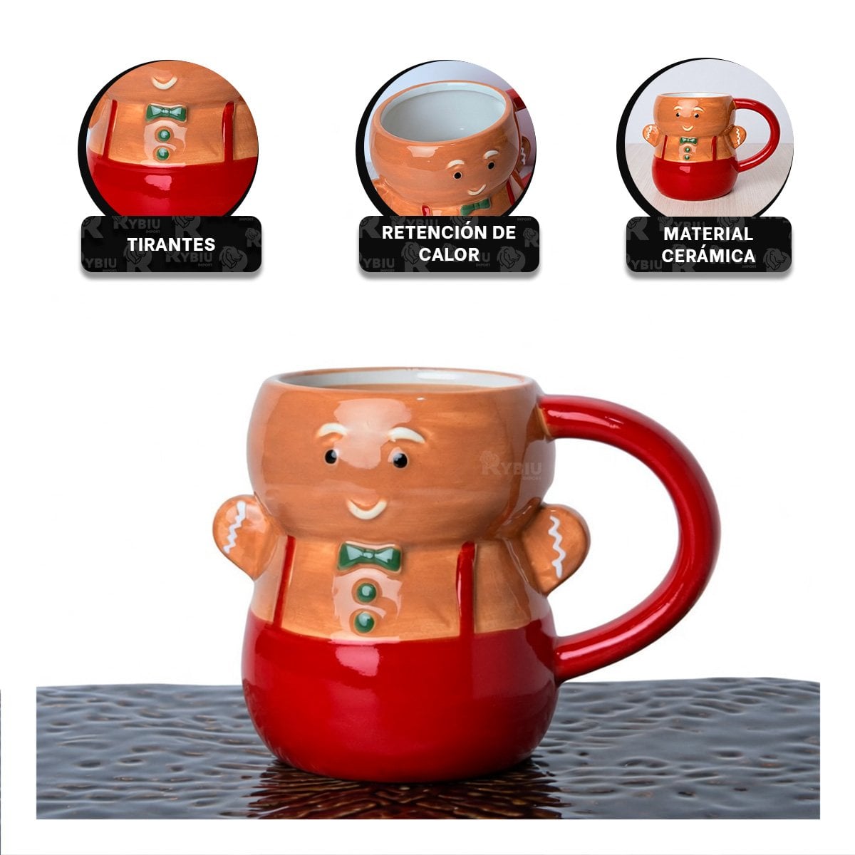 TAZA DE JENGIBRE CON CORBATIN CON ESTILO NAVIDEÑO MOSTAZA Y PAPEL REGALO - 4