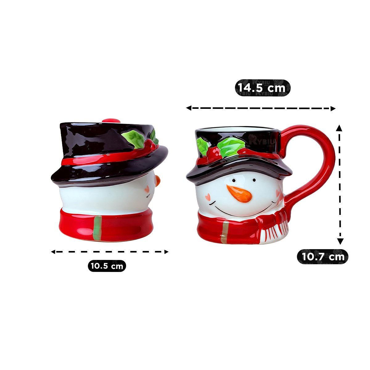 TAZA DE CABEZA DE MUÑECO DE NIEVE CON ESTILO NAVIDEÑO BLANCO Y PAPEL REGALO - 2
