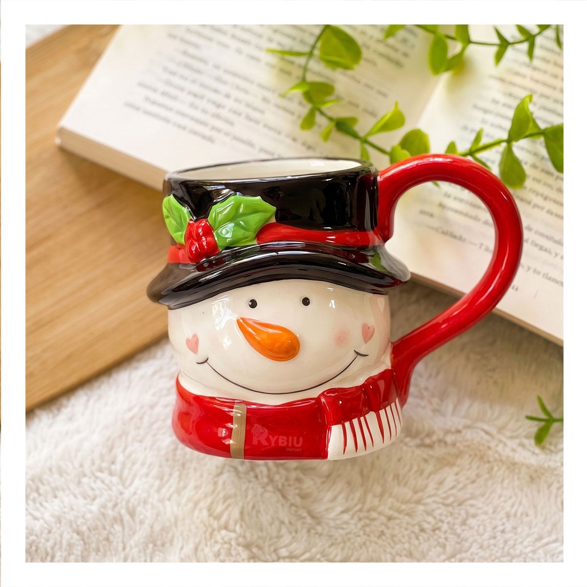 TAZA CON FORMA DE CABEZA DE MUÑECO DE NIEVE BLANCO Y REGALO STICKER - 1