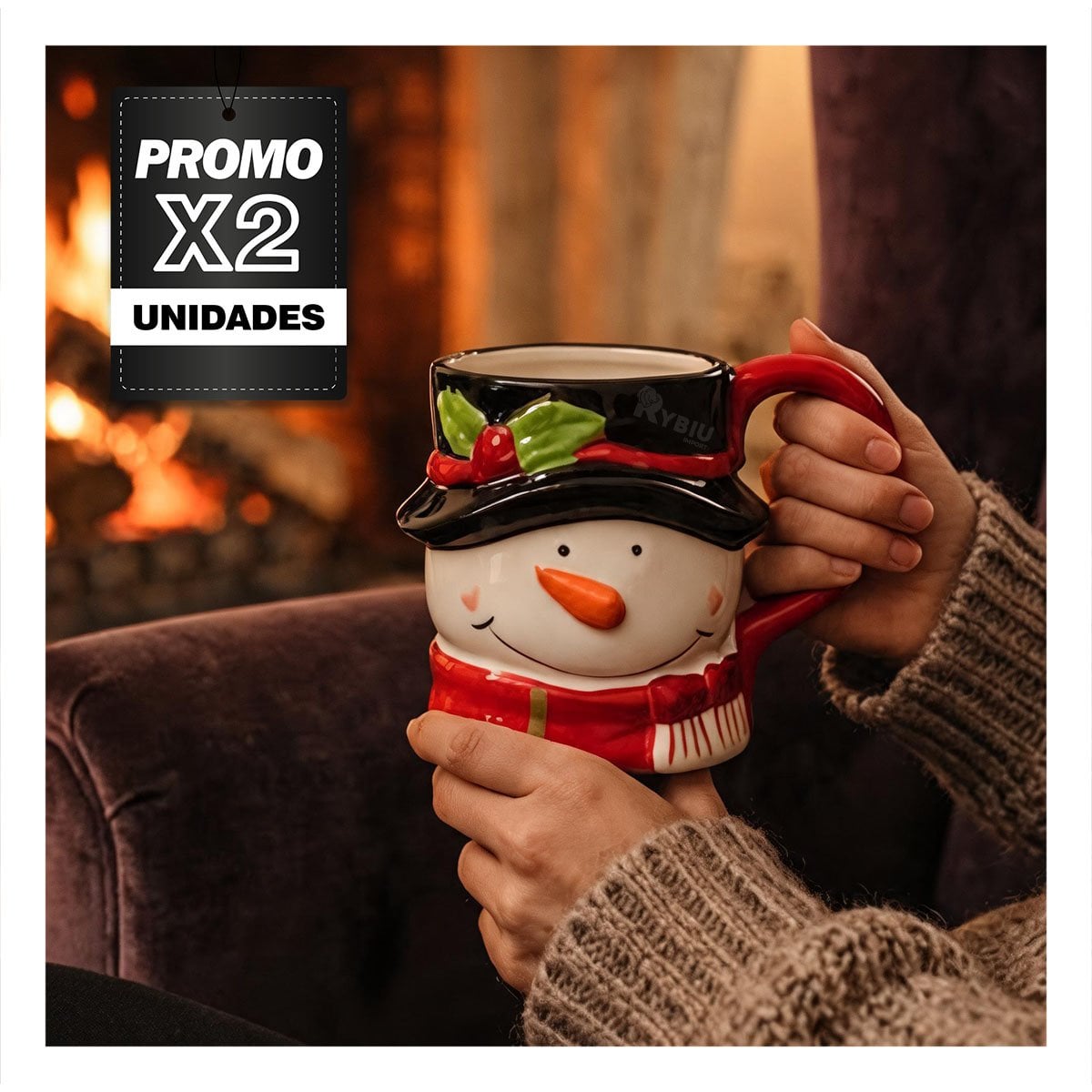 PACK2 MUG DE CABEZA DE MUÑECO DE NIEVE CON ESTILO NAVIDEÑO BLANCO - 1