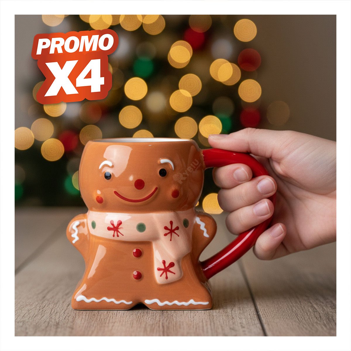 PACK4 CUP CON FORMA DE JENGIBRE CON CHALINA NAVIDEÑO MOSTAZA YPAPEL REGALO - 1