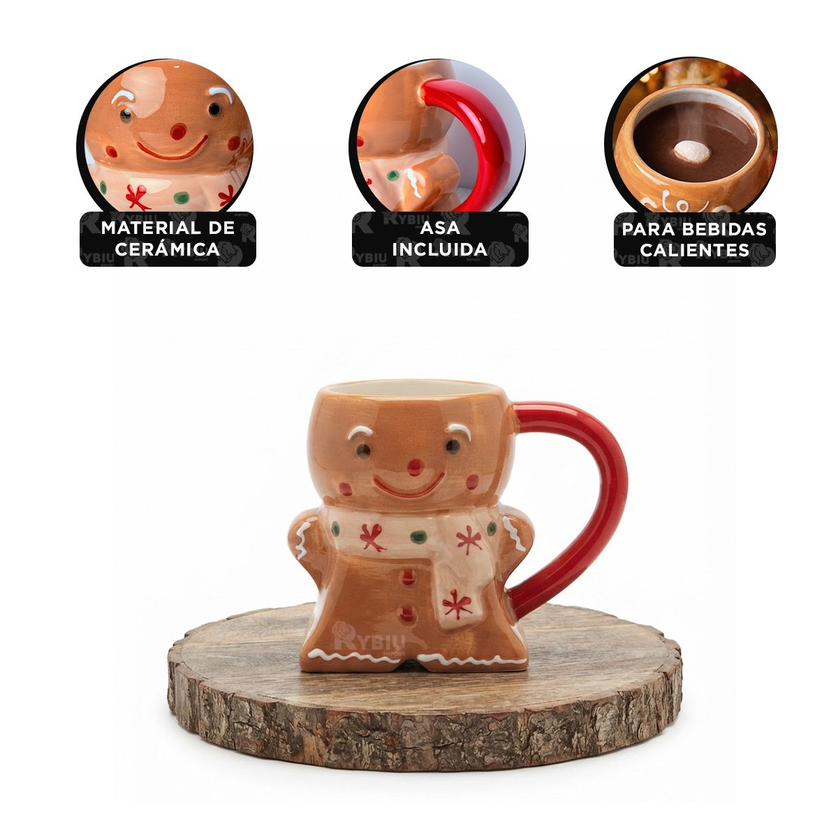 PACK4 CUP CON FORMA DE JENGIBRE CON CHALINA NAVIDEÑO MOSTAZA YPAPEL REGALO - 2