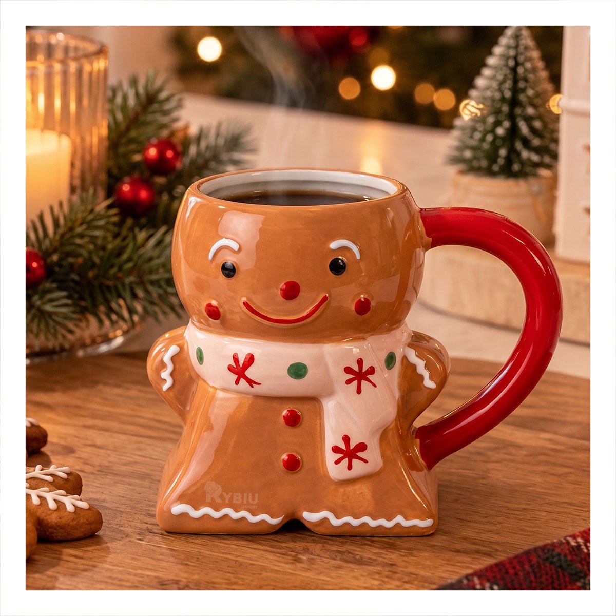 PACK4 CUP CON FORMA DE JENGIBRE CON CHALINA NAVIDEÑO MOSTAZA YPAPEL REGALO - 3