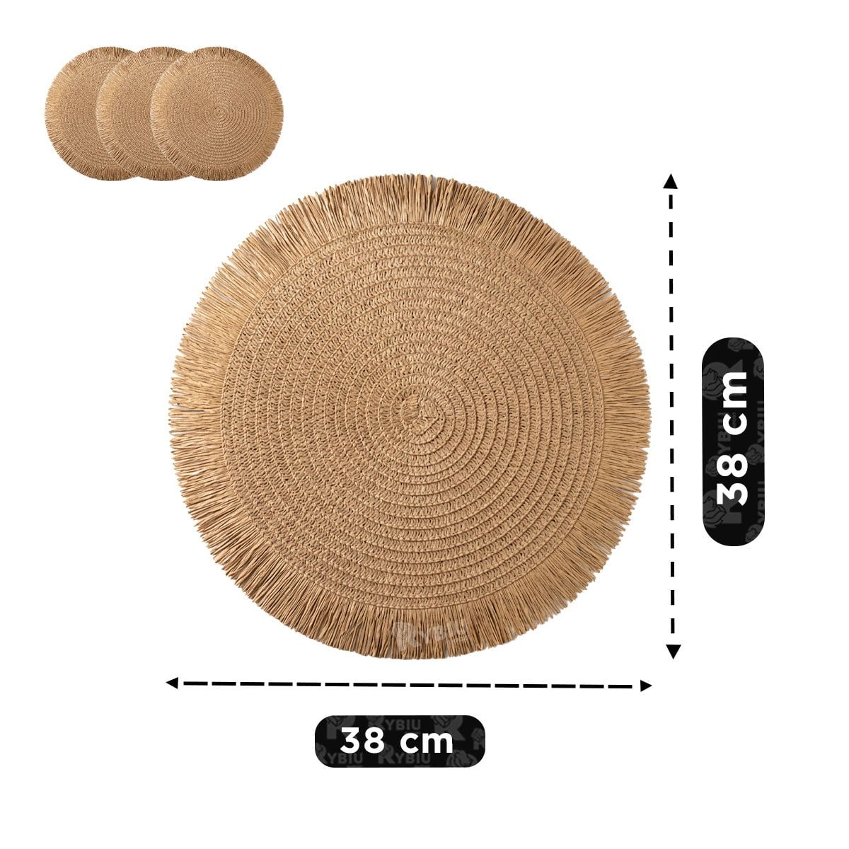PACK4 SOBREMESA CIRCULAR DECORATIVA CON FLECOS CAQUI YREGALO STICKER - 2