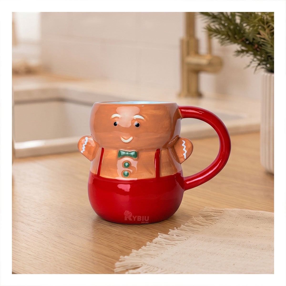 PACK4 MUG DE MUÑECO DE GALLETA CON CORBATIN PARA NAVIDAD MOSTAZA - 3