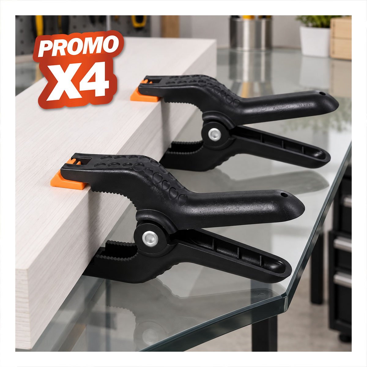 PACK4 PINZAS DE 6' PARA SUJECION CON RESORTE NEGRO YPAPEL REGALO - 1