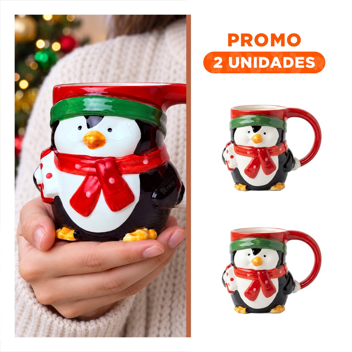 PACK2 MUG CON FORMA DE PINGUINO NEGRO YPAPEL REGALO - 1