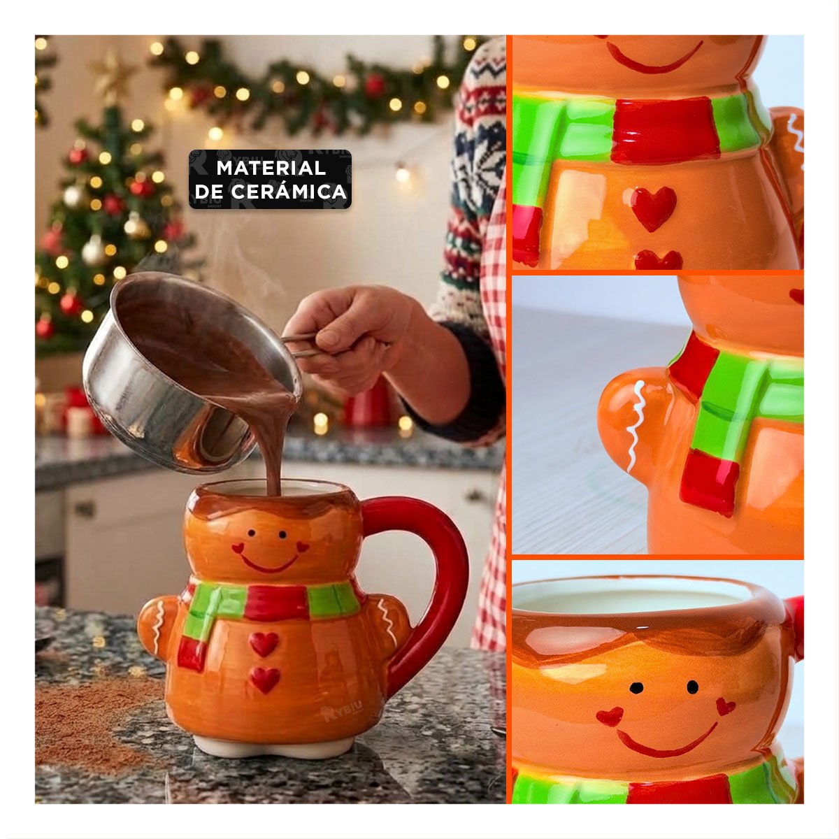 TAZA DE MUÑECO DE GALLETA PARA NAVIDAD MOSTAZA Y STICKY - 3