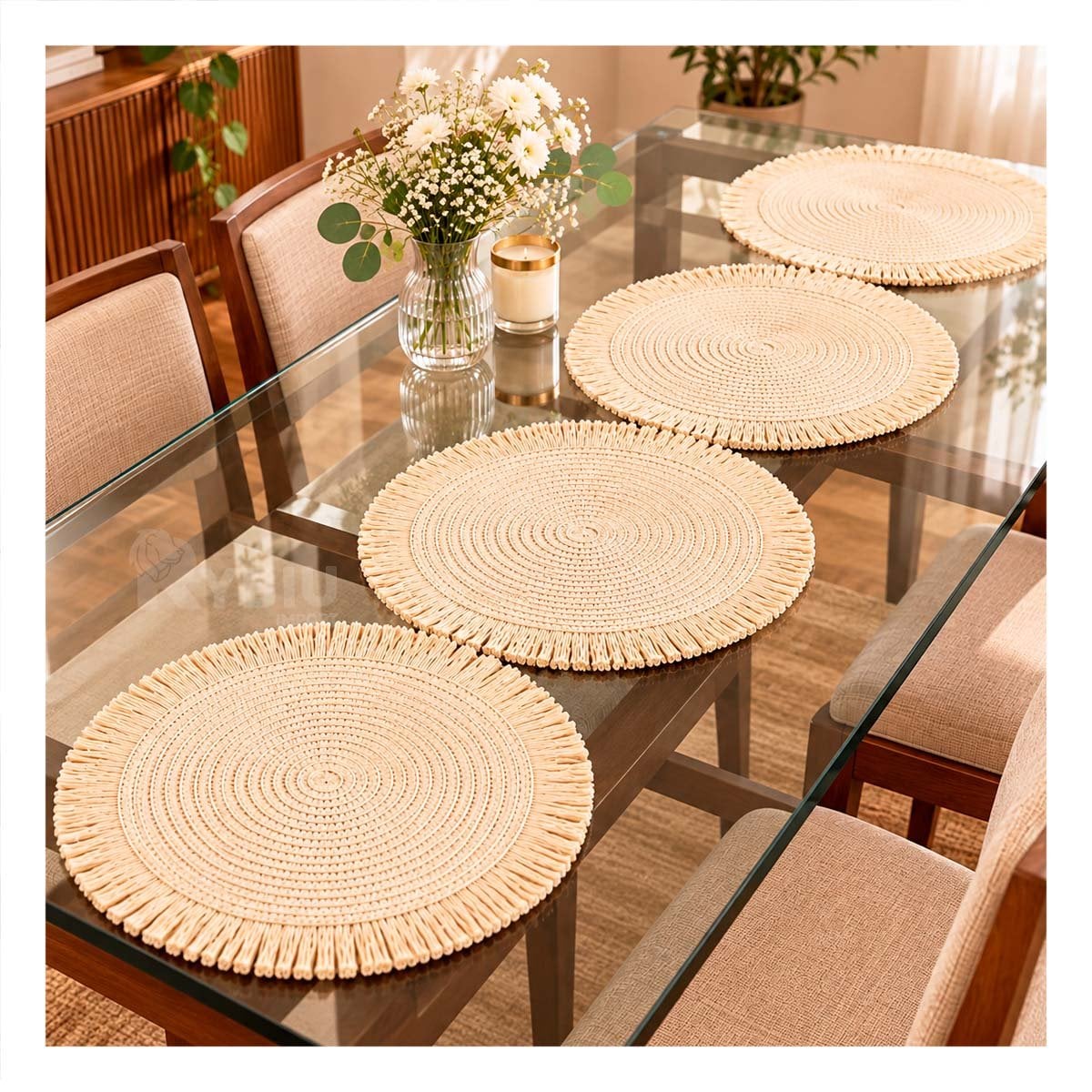 SET 4 INDIVIDUAL TEJIDO CON FLECOS BEIGE Y STICKY - 1