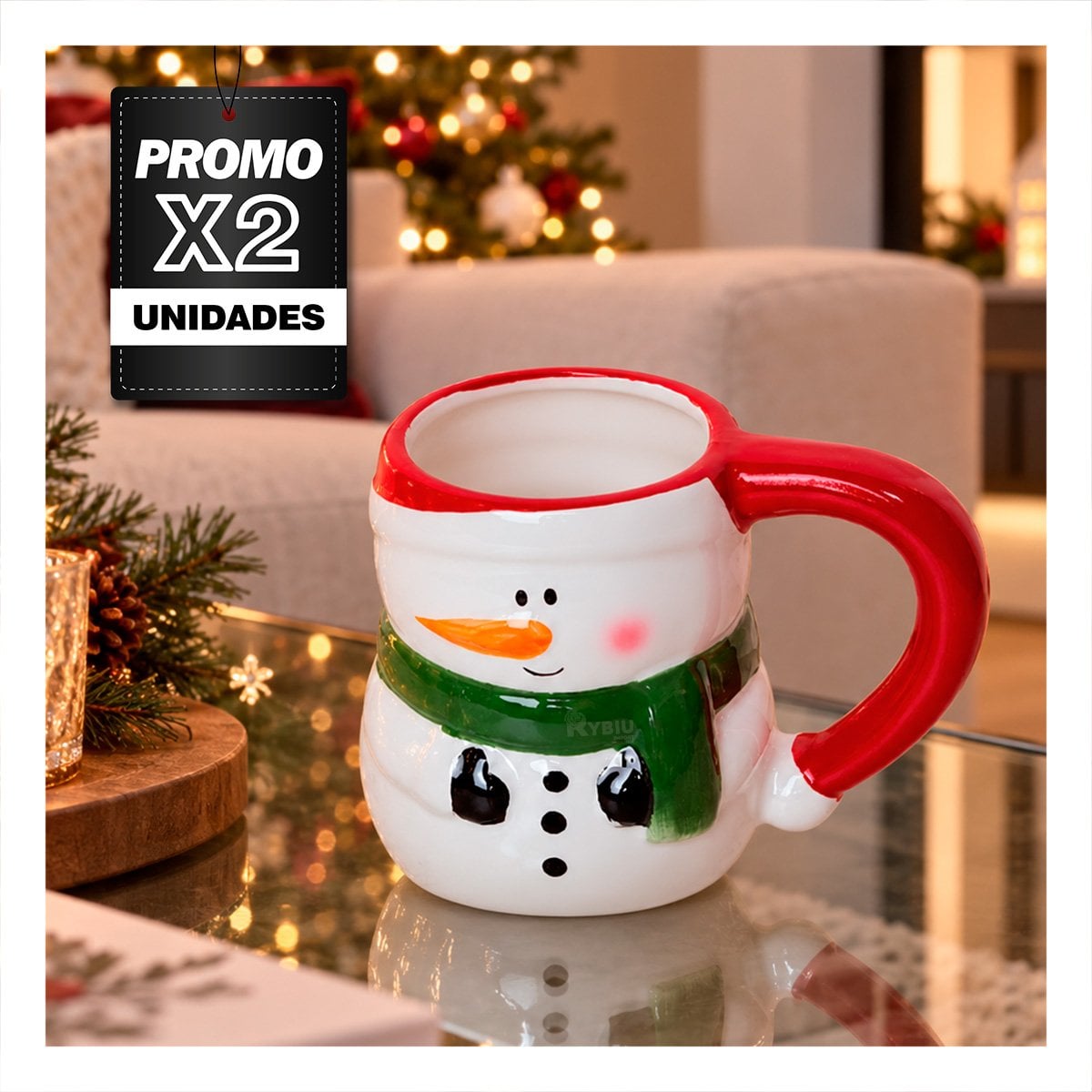 PACK2 MUG CON FORMA DE MUÑECO DE NIEVE BLANCO YPAPEL REGALO - 1