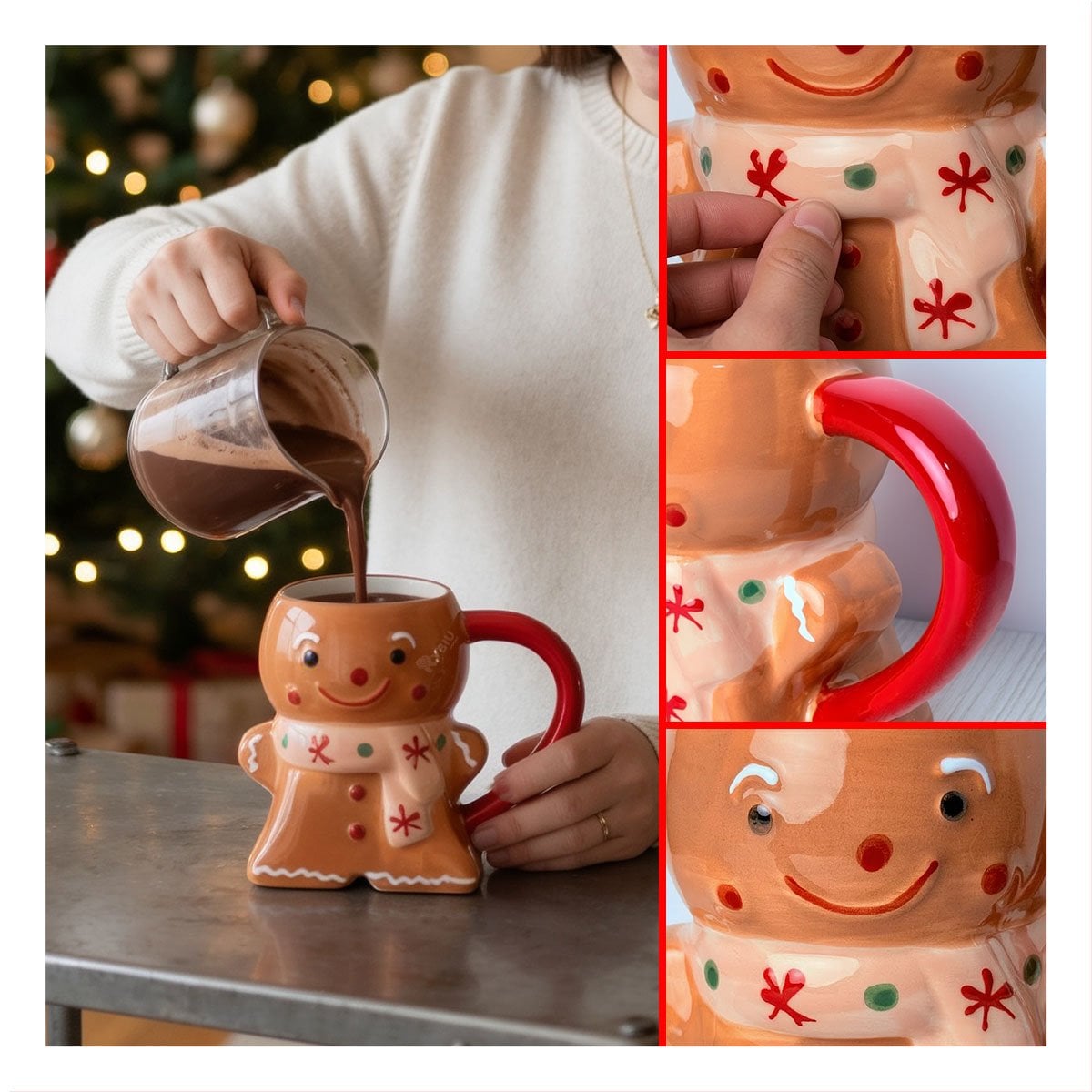 TAZA DE JENGIBRE CON CHALINA CON ESTILO NAVIDEÑO MOSTAZA Y PAPEL REGALO - 3