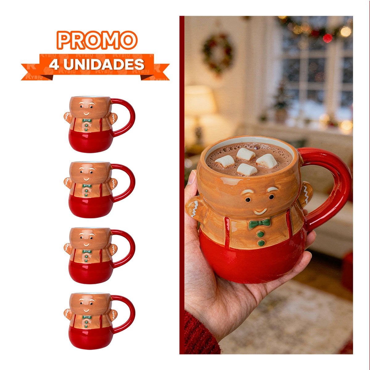 PACK4 CUP DE JENGIBRE CON CORBATIN CON ESTILO NAVIDEÑO MOSTAZA YREGALO STICKER - 1