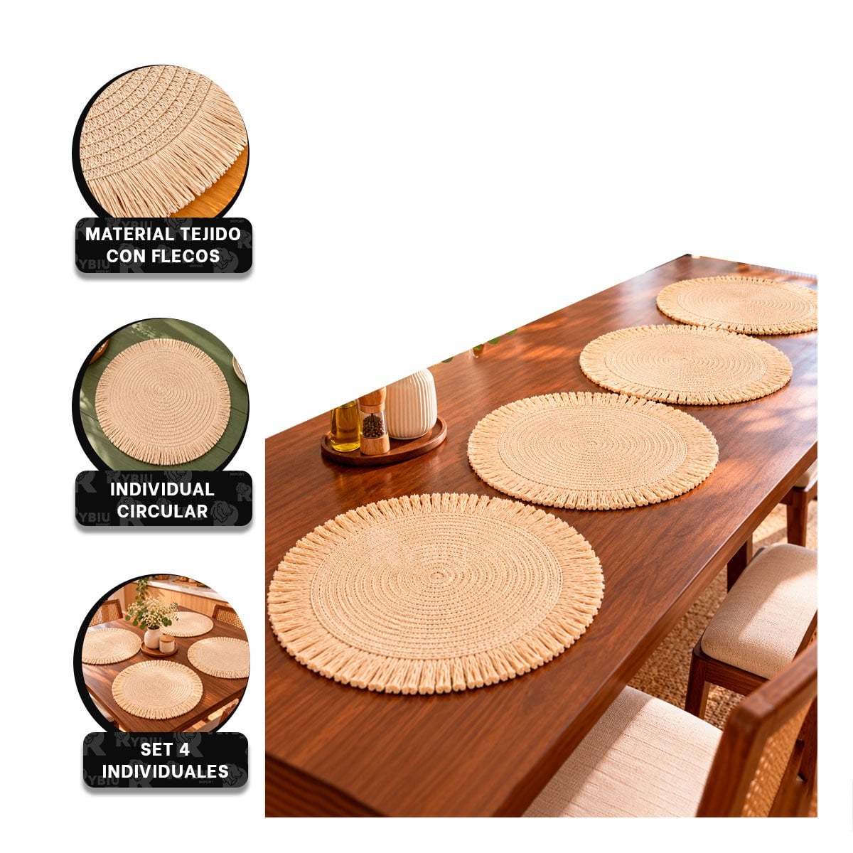PACK2 SOBREMESA DECORATIVA TEJIDA PARA MESA BEIGE YPAPEL REGALO - 2