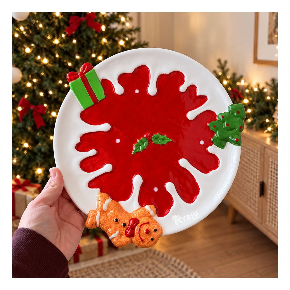 BANDEJA CIRCULAR PARA NAVIDAD CON COPO DE NIEVE ROJO - 1