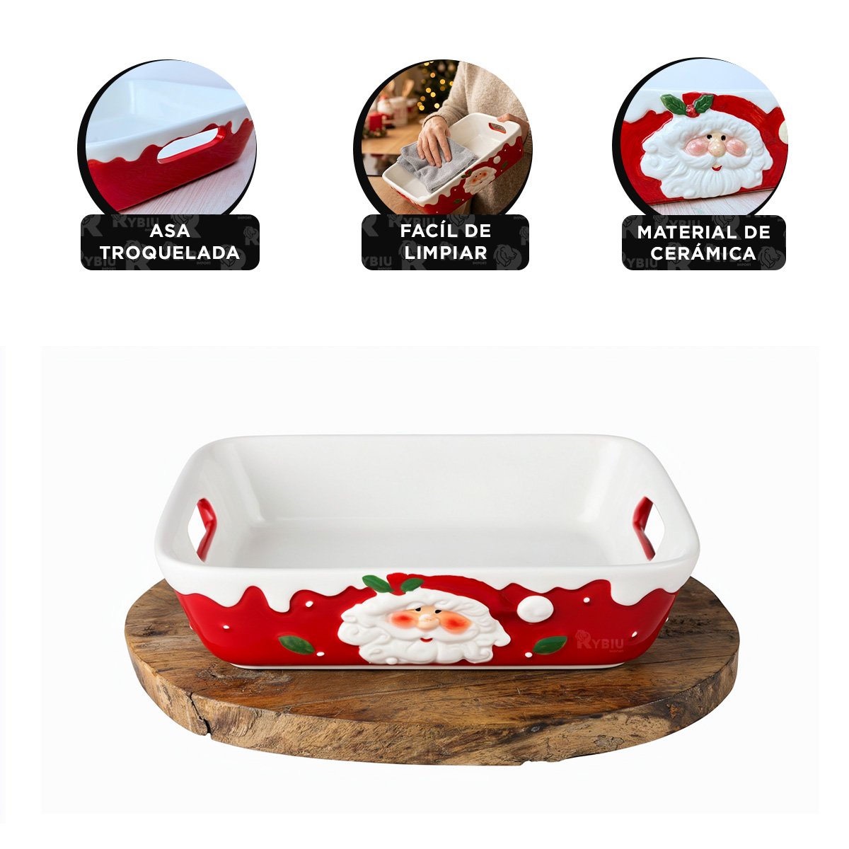 PACK4 FUENTE RECTANGULAR PARA NAVIDAD PAPA NOEL ROJO YPAPEL REGALO - 2
