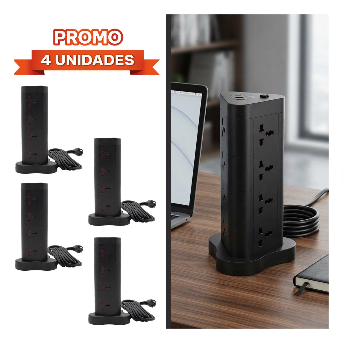 PACK4 TORRE 12 PARA SUMINISTRO DE ENERGIA 2 PUERTOS USB 1 C NEGRO YREGALO STICKER - 1