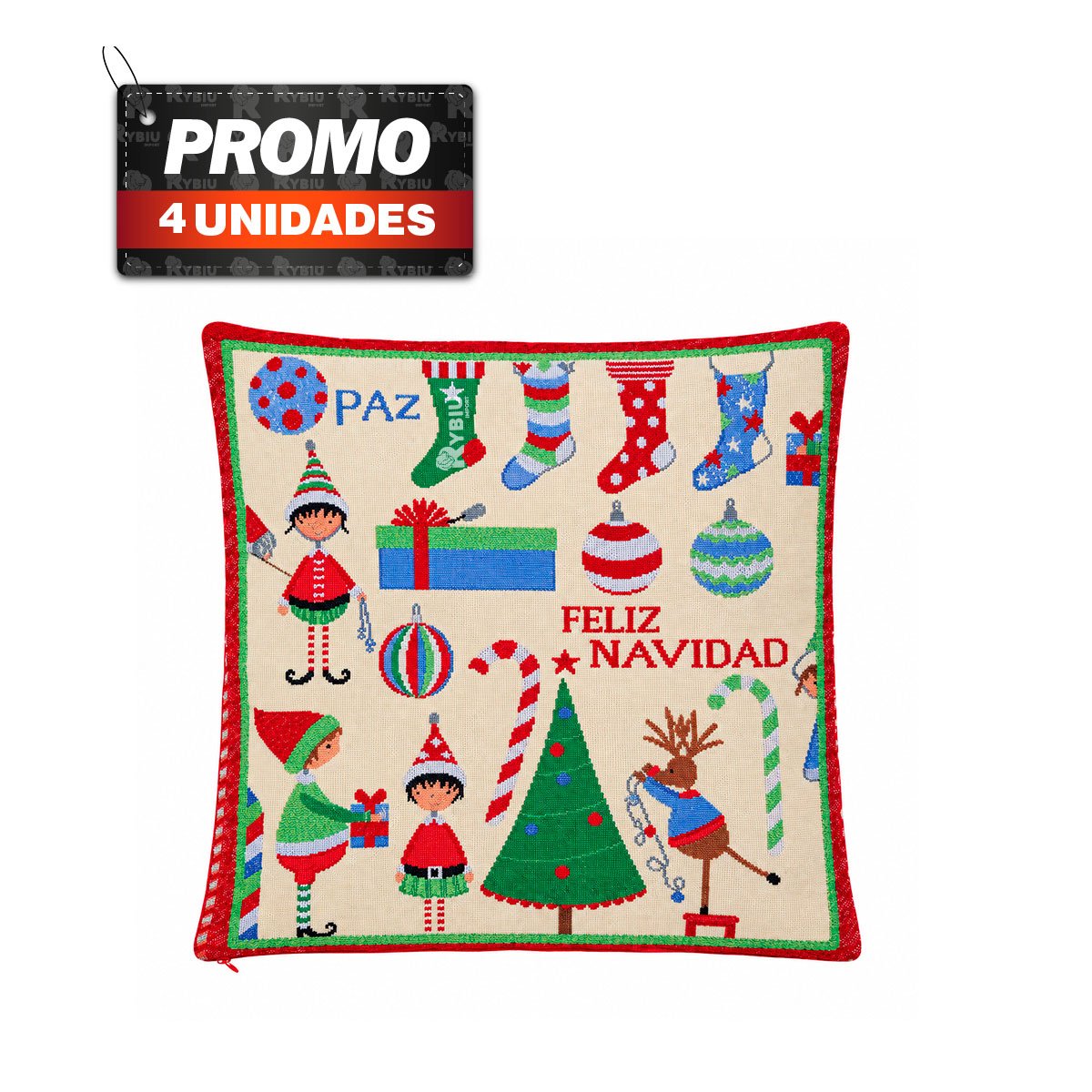 PACK4 PROTECTOR TEXTIL DE COJIN GOBELINO CON DISENO DIVERSO 45X45CM BEIGE - 1