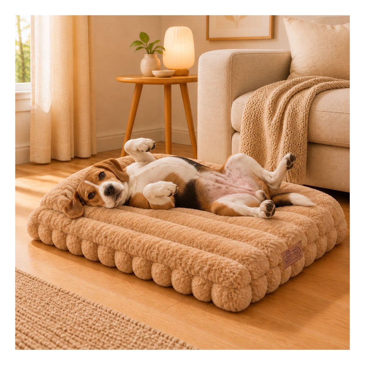 CAMITA RECTANGULAR CON ALMOHADA EN RAYAS MARRON PARA PERROS DE USO COMODO - 1