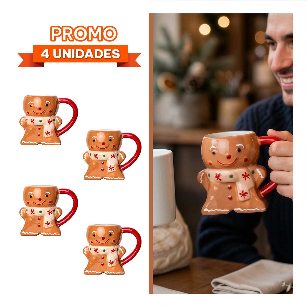 PACK4 CUP DE JENGIBRE CON CHALINA CON ESTILO NAVIDEÑO MOSTAZA YREGALO STICKER - 1