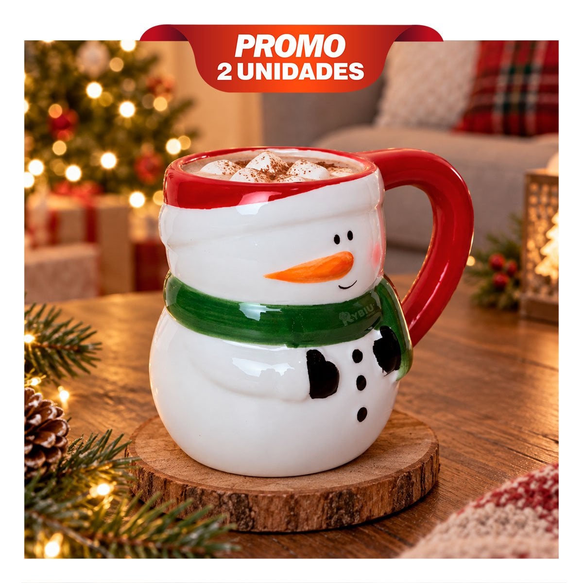 PACK2 MUG DE MUÑECO DE NIEVE CON ESTILO NAVIDEÑO BLANCO - 1