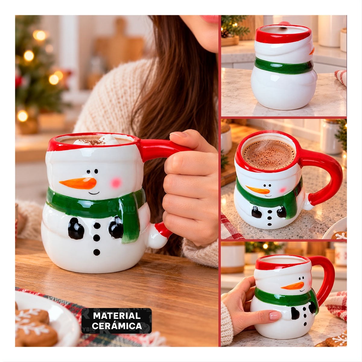 PACK2 MUG DE MUÑECO DE NIEVE CON ESTILO NAVIDEÑO BLANCO - 4