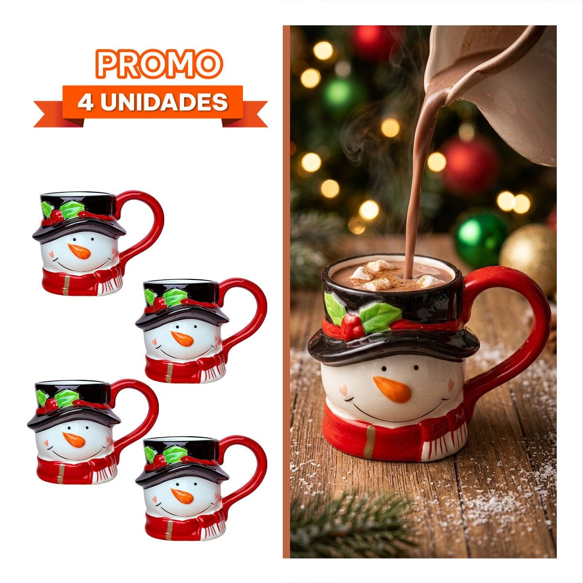 PACK4 MUG DE CABEZA DE MUÑECO DE NIEVE PARA NAVIDAD BLANCO - 1