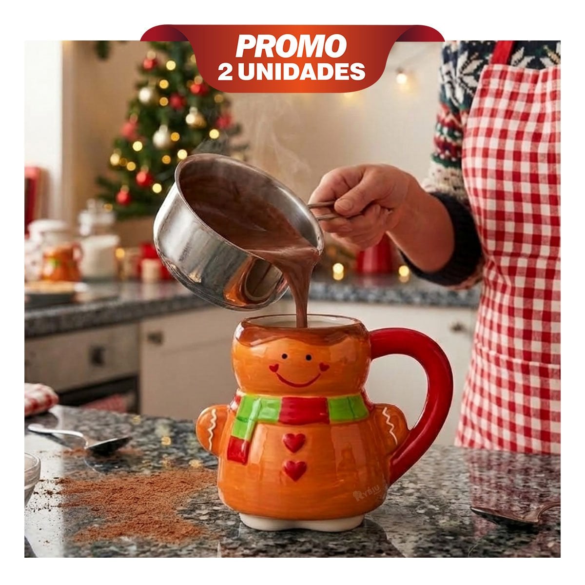PACK2 MUG DE JENGIBRE CON ESTILO NAVIDEÑO MOSTAZA - 1