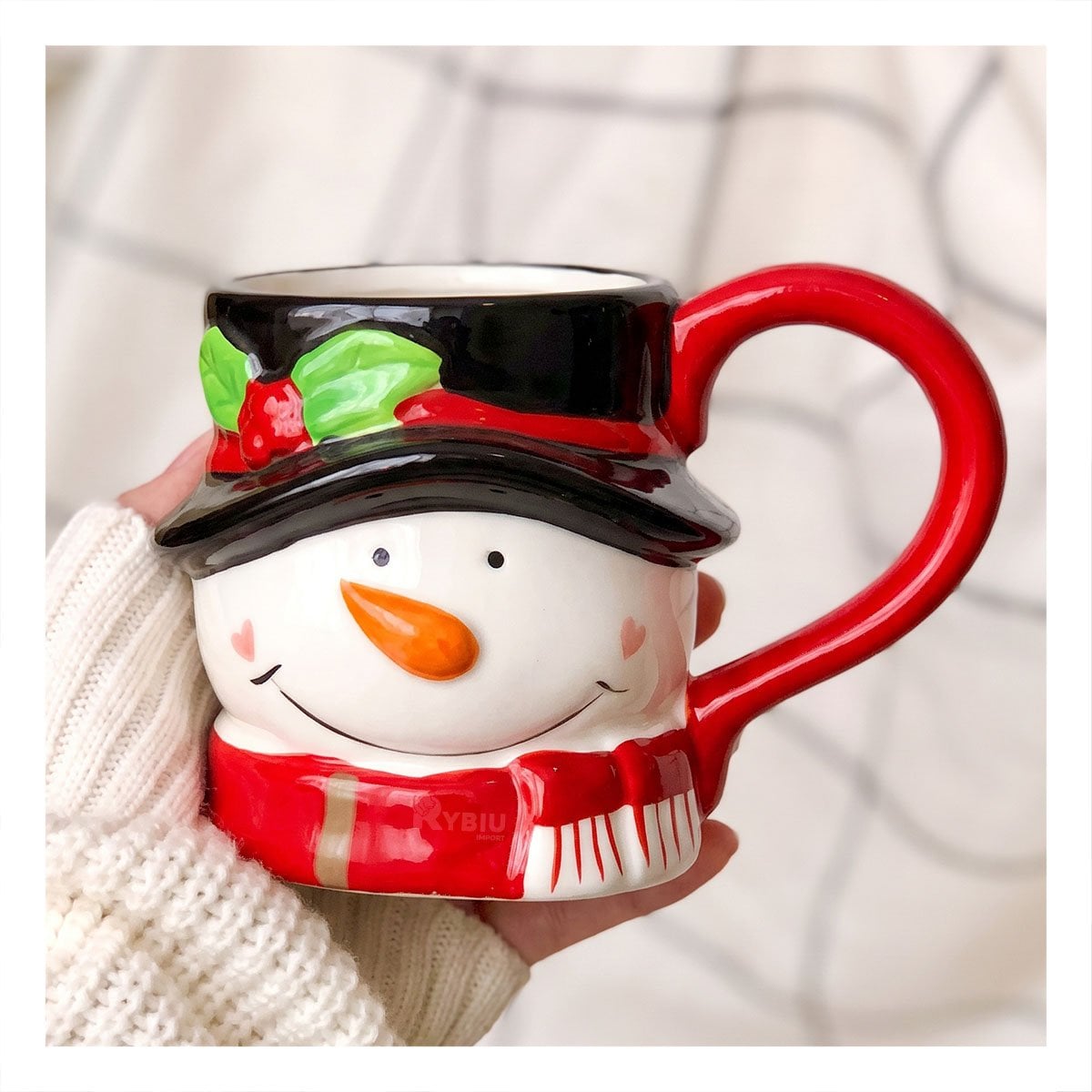 TAZA CON FORMA DE CABEZA DE MUÑECO DE NIEVE PARA NAVIDAD BLANCO - 1