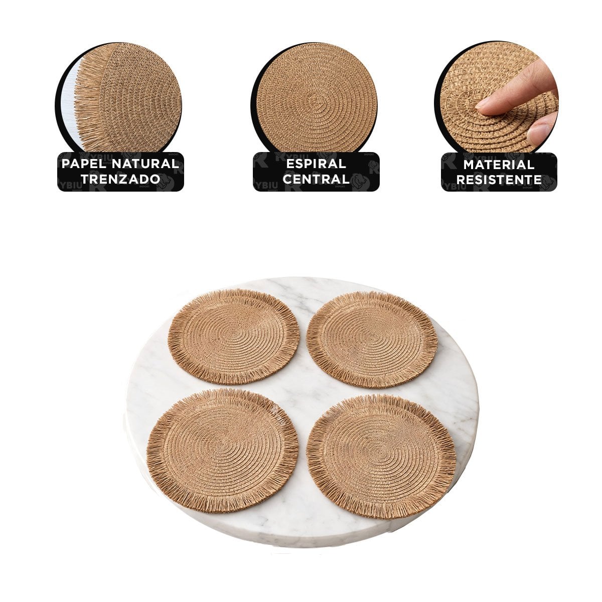 SET 4 INDIVIDUAL TEJIDO CON FLECOS CAQUI Y STICKY - 4