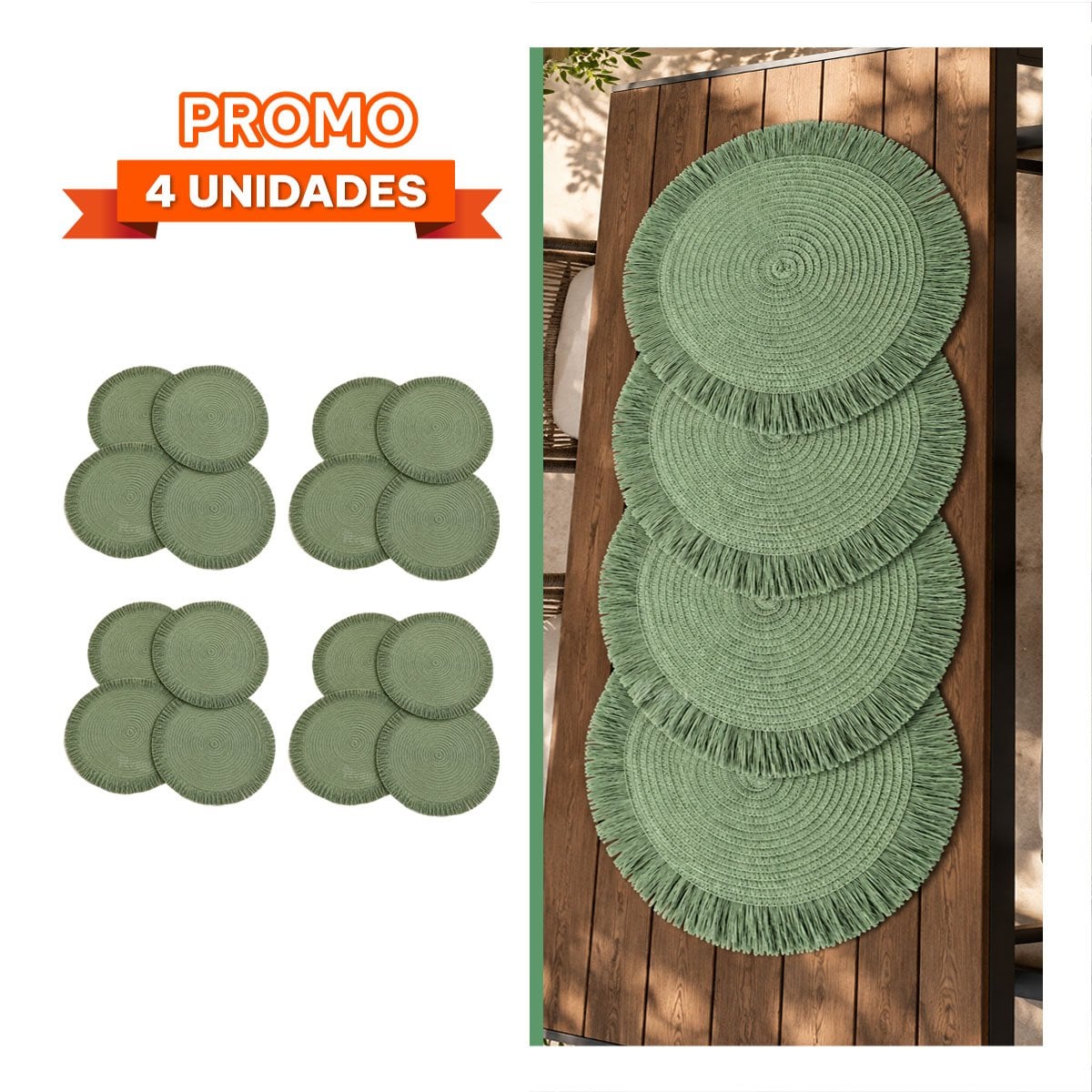 PACK4 TAPETE MODERNO TEJIDO PARA DECORAR MESA VERDE YPAPEL REGALO - 1