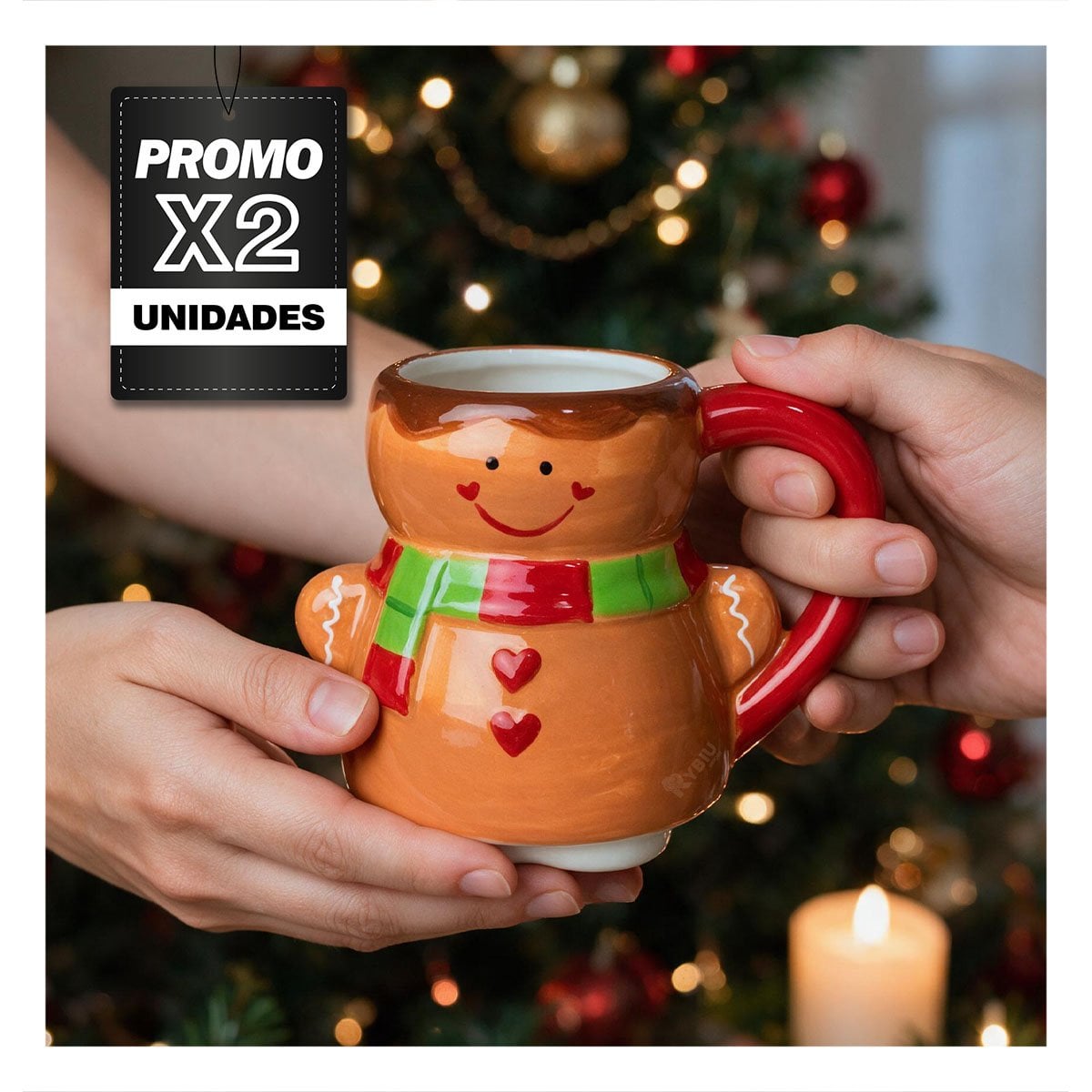 PACK2 MUG NAVIDEÑO CON FORMA DE JENGIBRE MOSTAZA YREGALO STICKER - 1