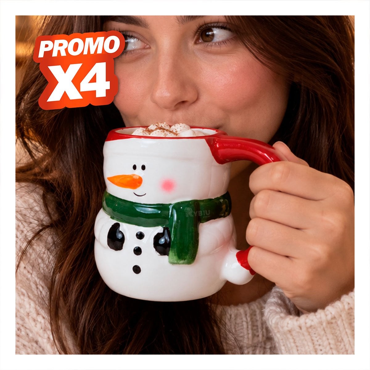 PACK4 CUP CON FORMA DE MUÑECO DE NIEVE PARA NAVIDAD BLANCO YPAPEL REGALO - 1