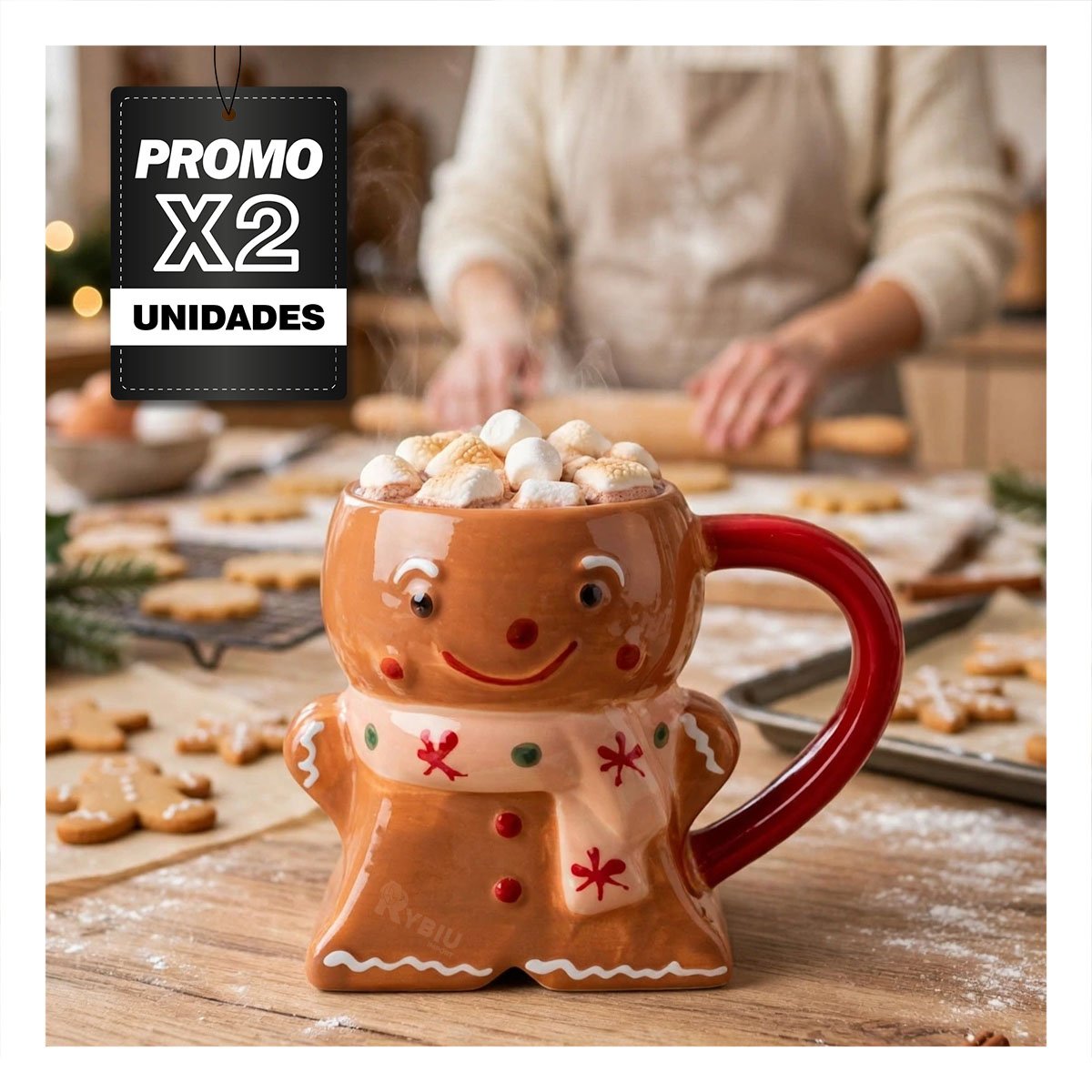 PACK2 MUG DE JENGIBRE CON CHALINA CON ESTILO NAVIDEÑO MOSTAZA - 1