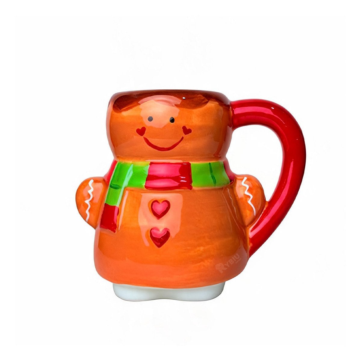 TAZA NAVIDEÑA CON FORMA DE JENGIBRE MOSTAZA Y LIGAS REGALO - 1