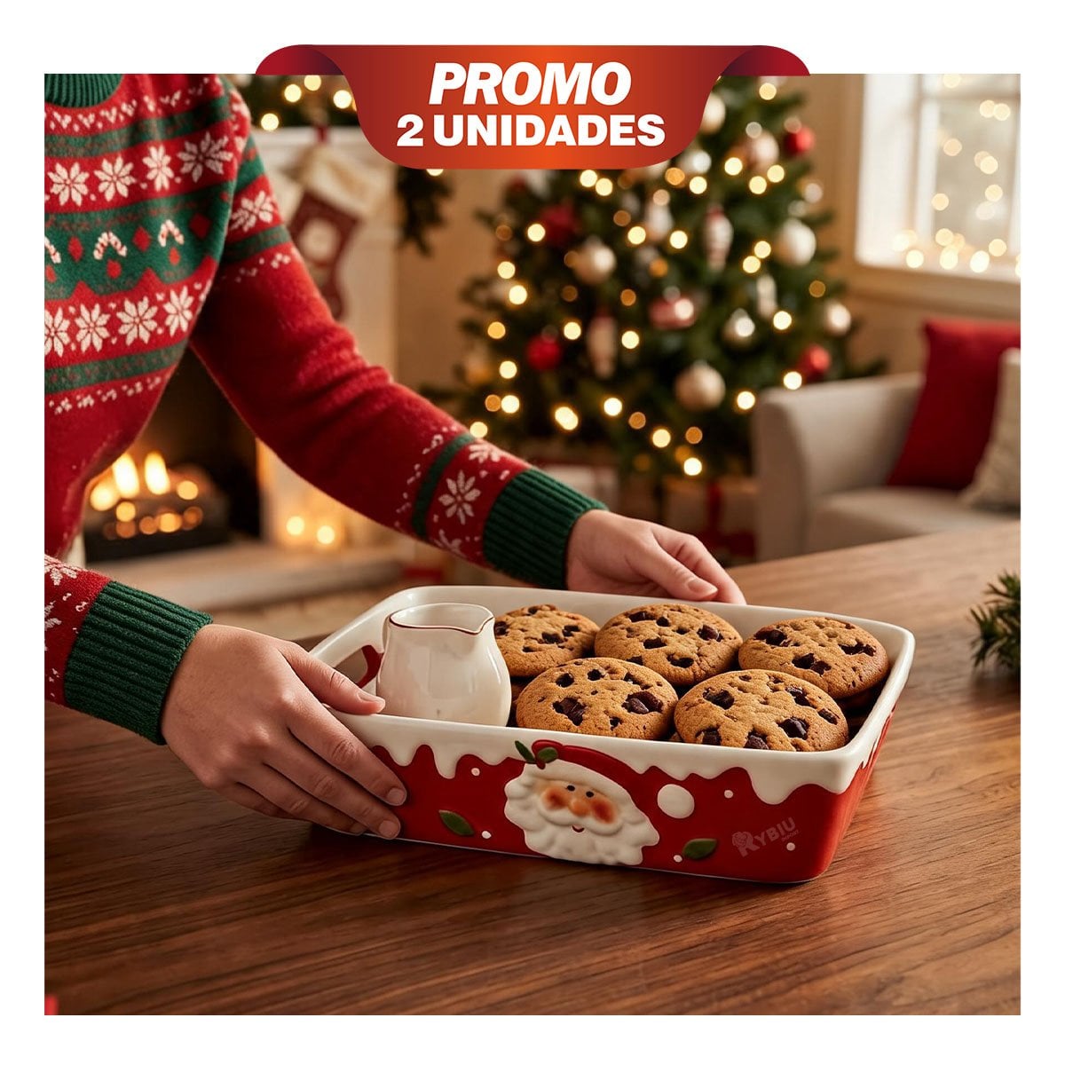 PACK2 RECIPIENTE FESTIVO PARA NAVIDAD ROJO YPAPEL REGALO - 1