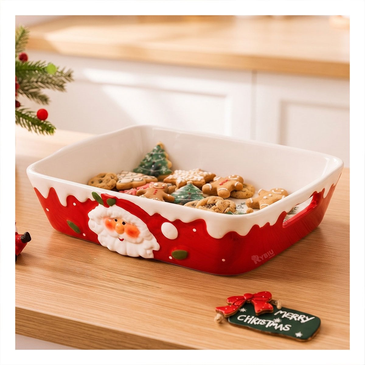 BANDEJA RECTANGULAR PARA NAVIDAD PAPA NOEL ROJO - 1
