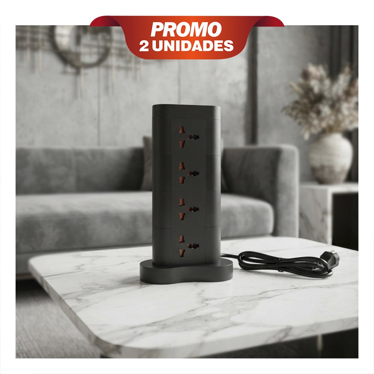 PACK2 MULTITOMA 12 CON ENERGIA PARA HOGAR 2 PUERTOS USB 1 C NEGRO YPAPEL REGALO - 1