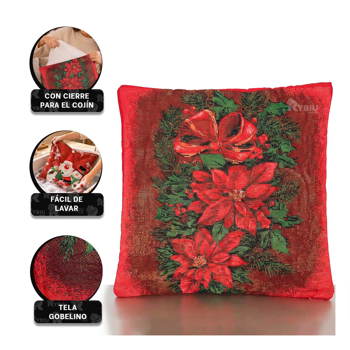 CUBIERTA DE COJIN CON DISENO FLORAL ELEGANTE ROJO Y PAPEL REGALO - 4